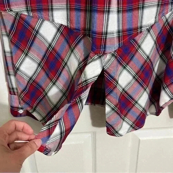SAM EDELMAN Red, White, and Blue Plaid Woman Button Down | size Large - Picture 9 of 13